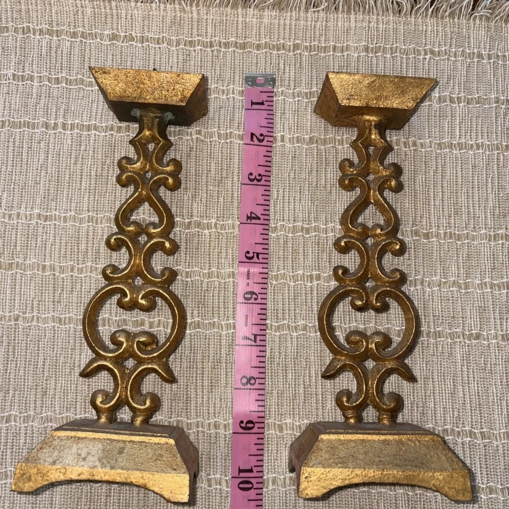 VTG Japanese Gold Tone Pair Of Candlesticks‎  9 Inch